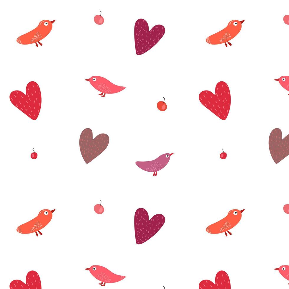 padrão vetorial de pássaros e corações. padrão fofo para dia dos namorados, para têxteis, tecidos, guardanapos, embalagens vetor