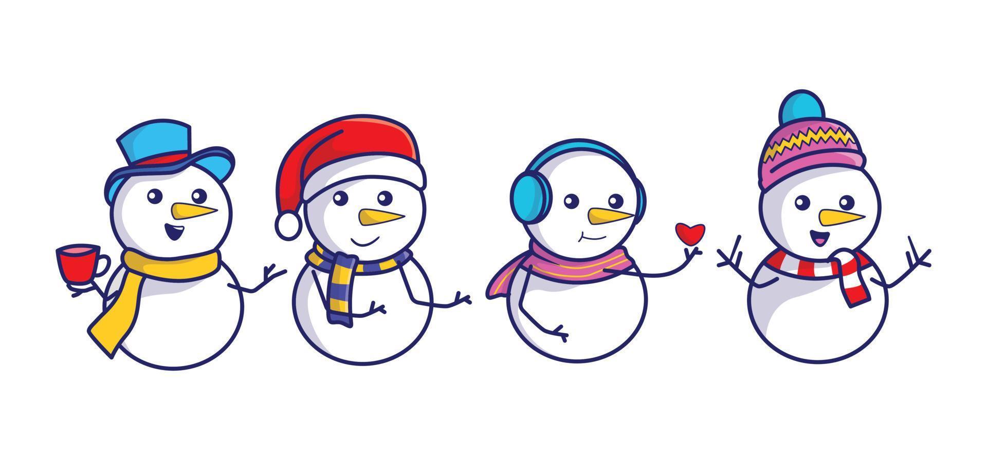 conjunto de coleção de boneco de neve de natal. design vetorial para cartão de saudação de inverno e natal. vetor