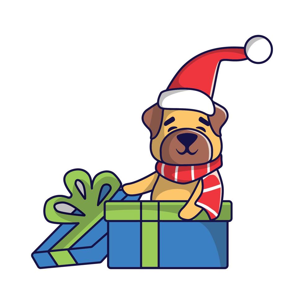 cachorro fofo de natal em vetor de ilustração de fantasia de natal