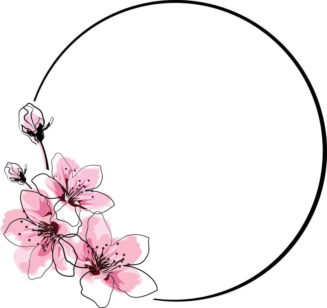 moldura circular decorada com algumas flores vetor