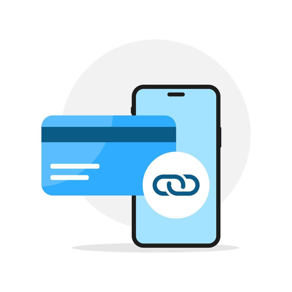vincular, conectar conta bancária, cartão de débito ao smartphone app conceito ilustração design plano vetor eps10. elemento gráfico moderno para página inicial, interface do usuário de estado vazio, infográfico, ícone