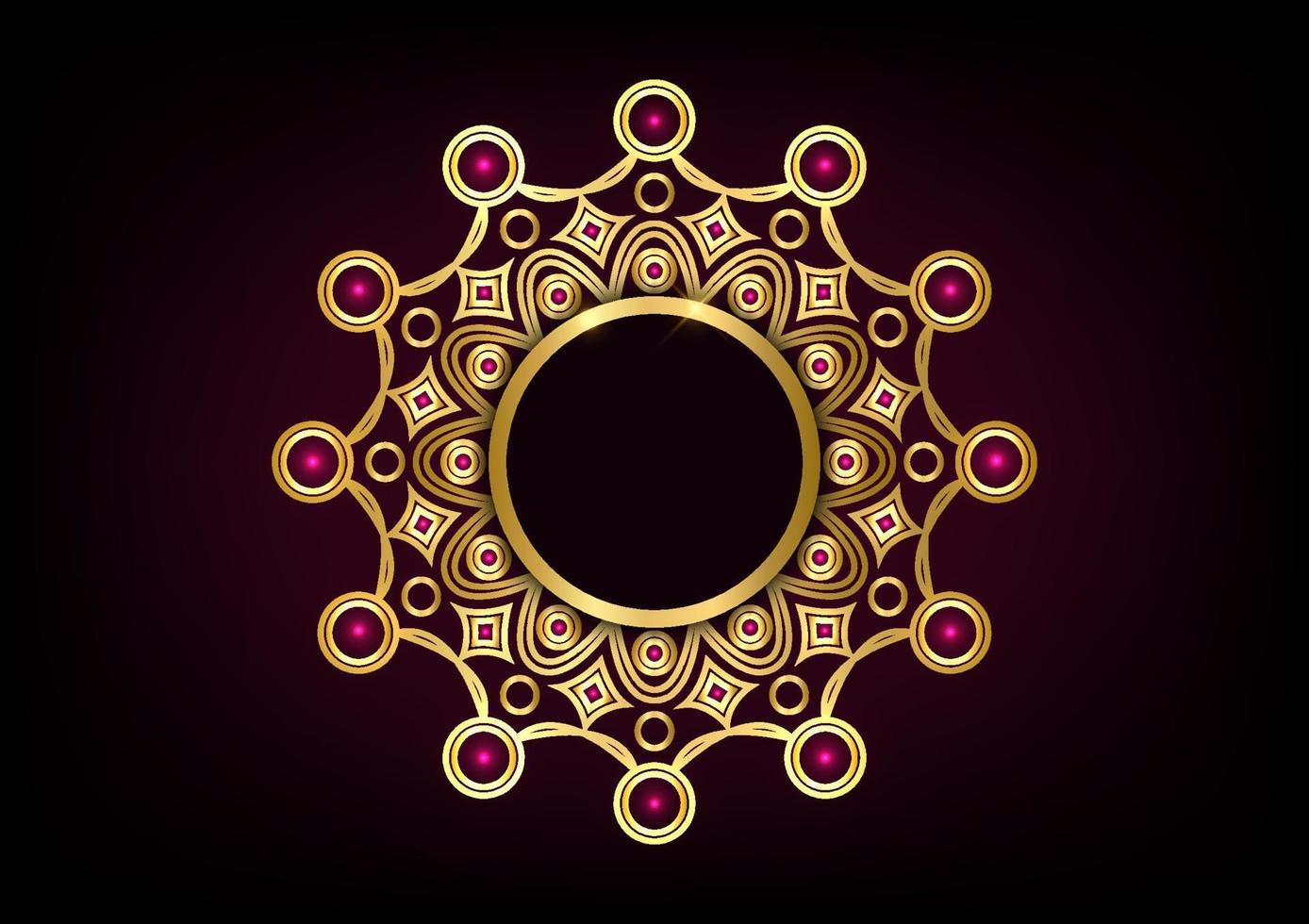 design de mandala de coroa rosa de luxo cintilante fundo dourado vetor