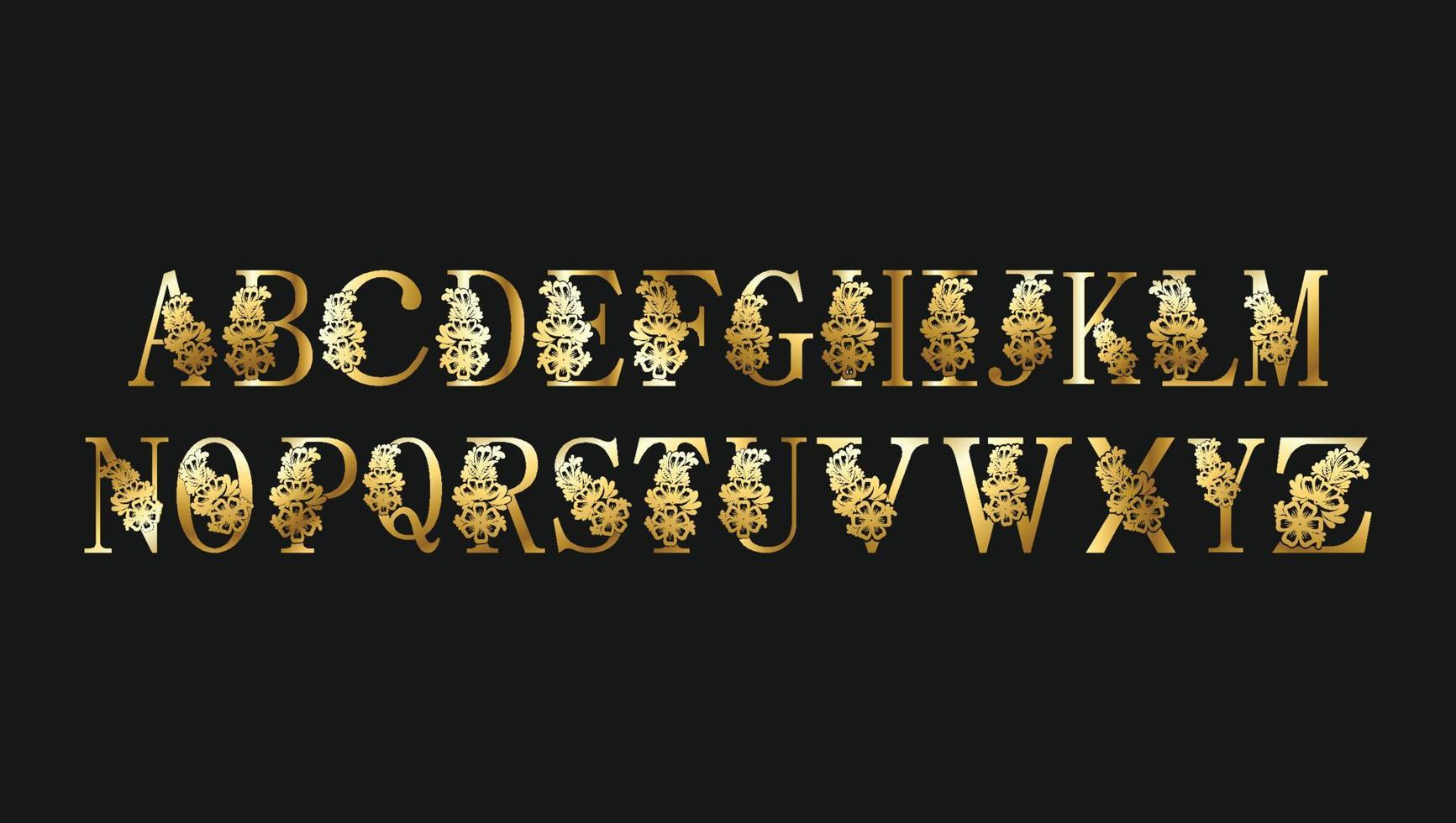 alfabetos decorativos de ouro e gradientes dourados de luxo de a a z modelo de ilustração gráfica vetor