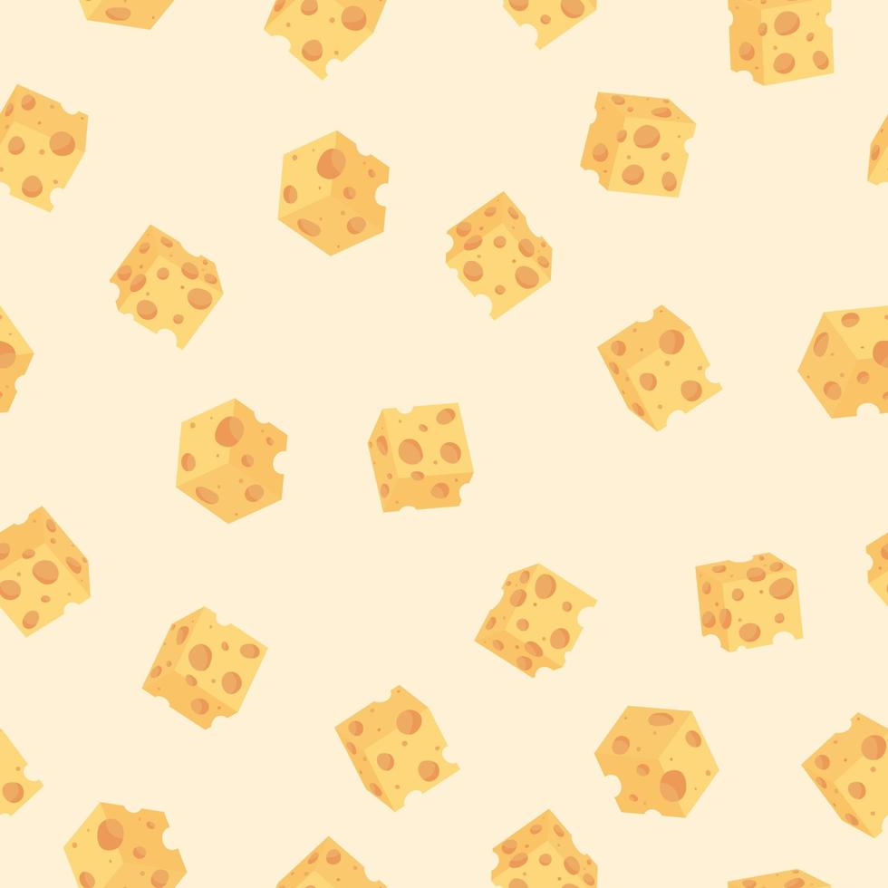 padrão sem emenda de queijo dos desenhos animados. cubos vetoriais de queijo amarelo em estilo plano isolado em fundo amarelo vetor