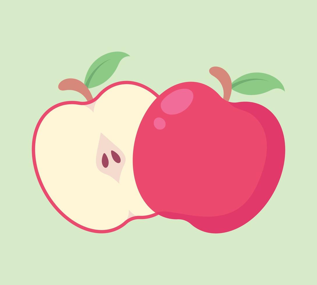 ilustração em vetor maçã fresca dos desenhos animados. fruta de maçã de design plano simples fatiada. comida vegetariana e ecológica. comida saudável. doce maçã. frutas tropicais.