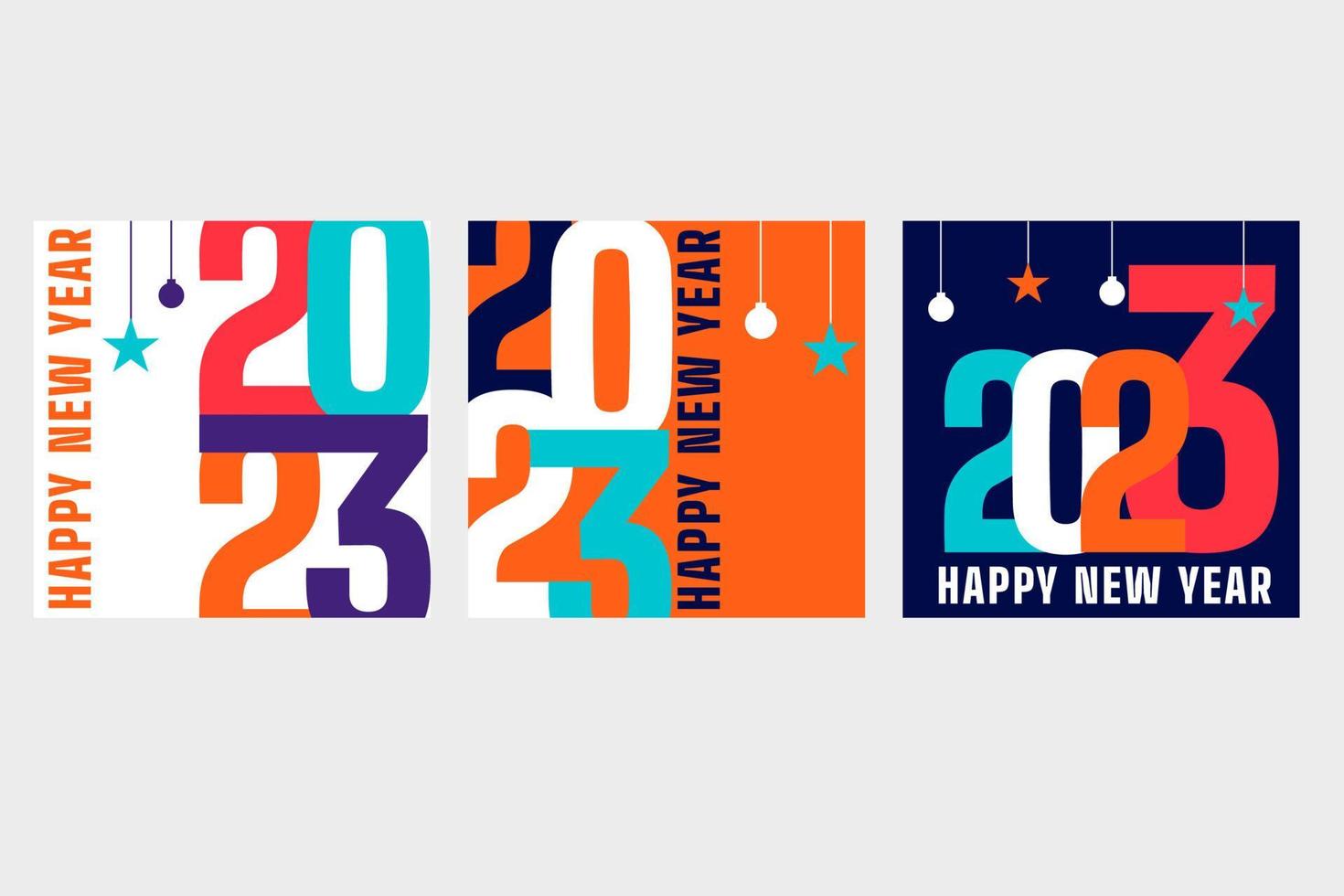 2023 conjunto de cartazes de feliz ano novo. design de tipografia geométrica abstrata vetor