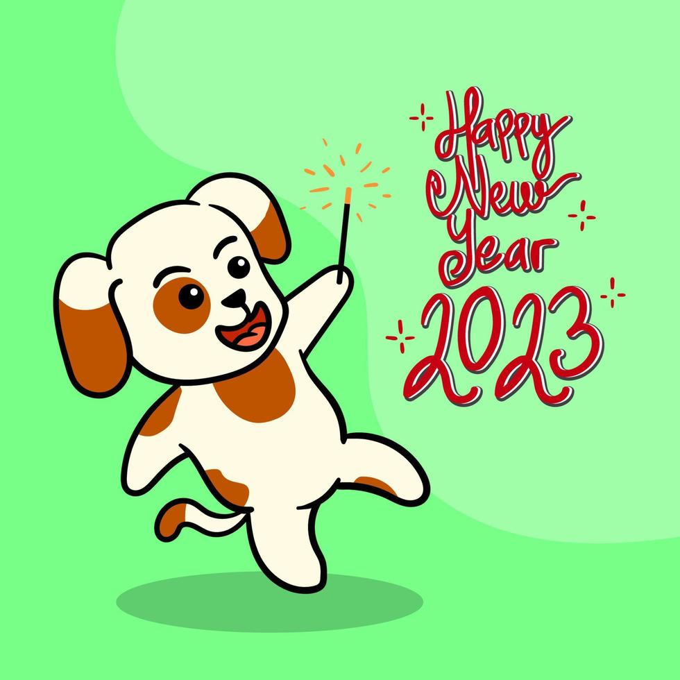 cachorro fofo e feliz ano novo ilustração vetor