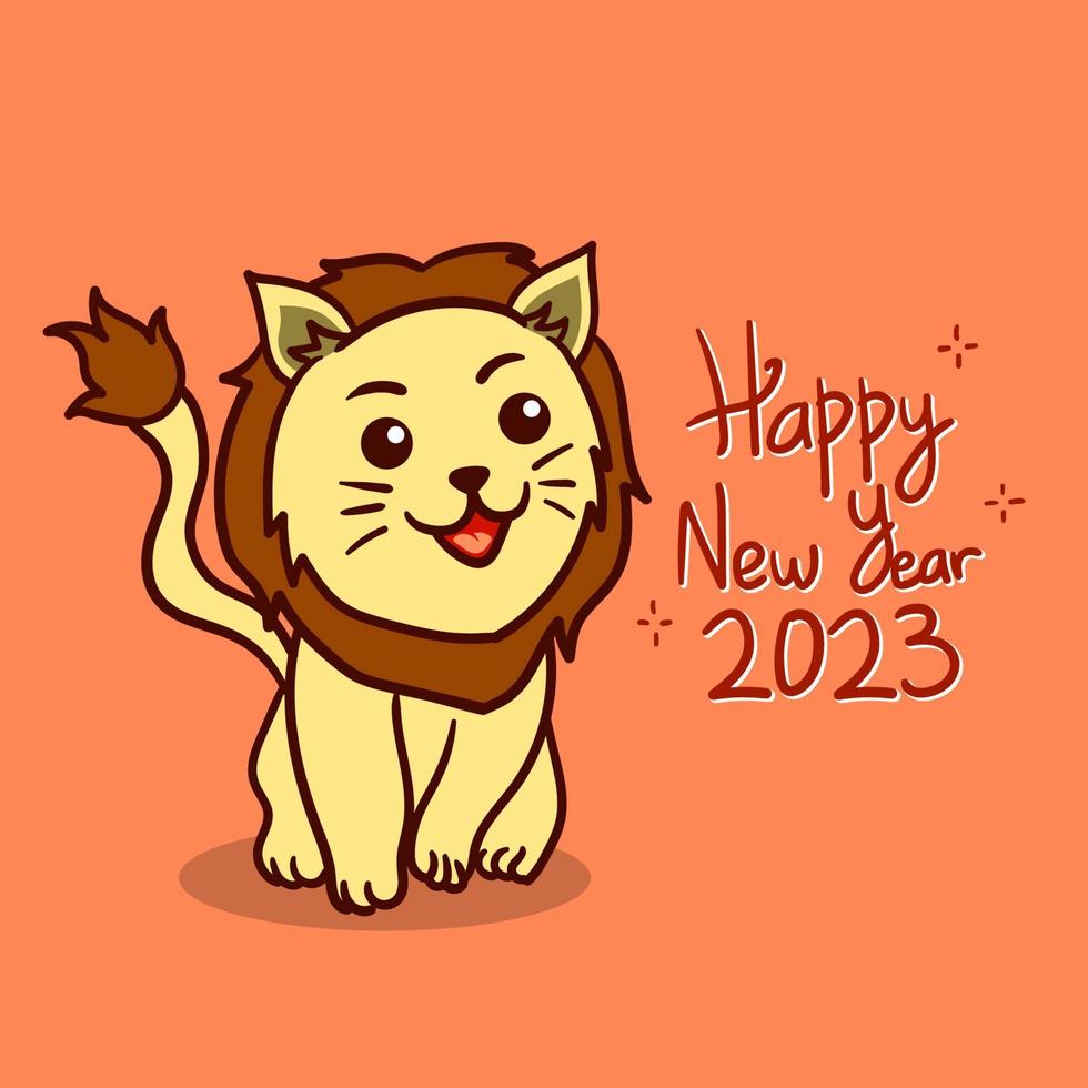 leão bonito e design de ilustração de feliz ano novo vetor