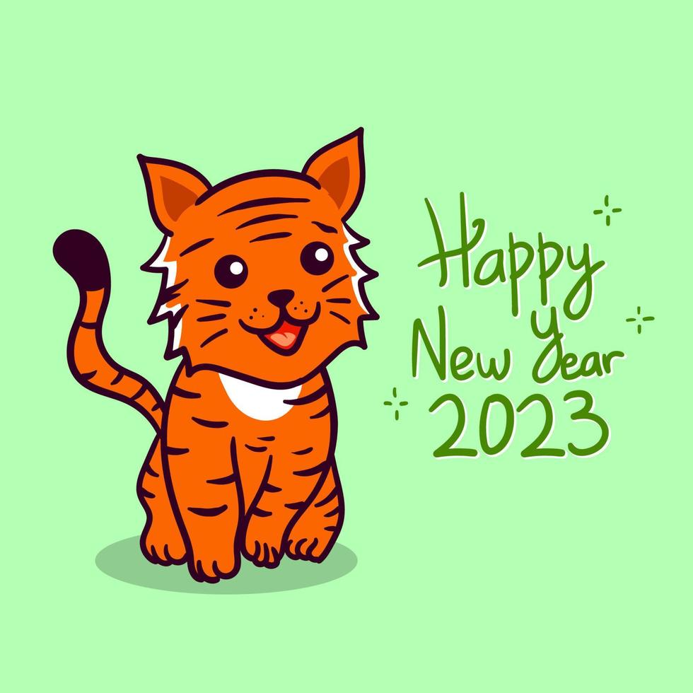 tigre bonito e design de ilustração de feliz ano novo vetor