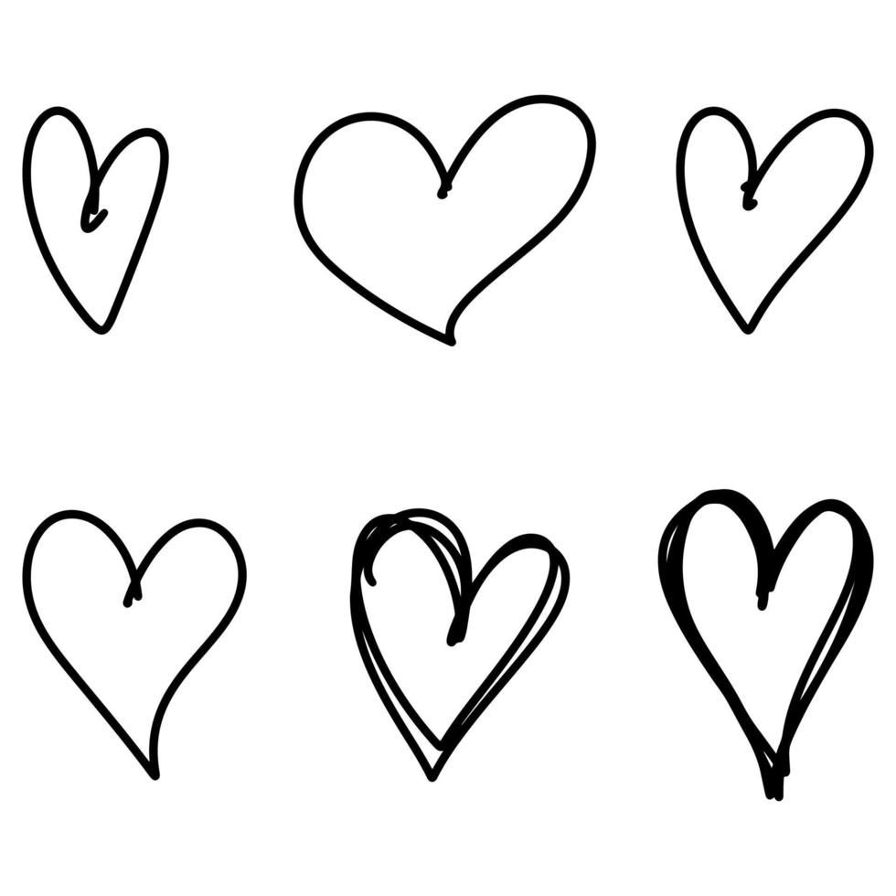 estilo de esboço doodle de ilustração vetorial de ícone de corações para design de conceito. vetor