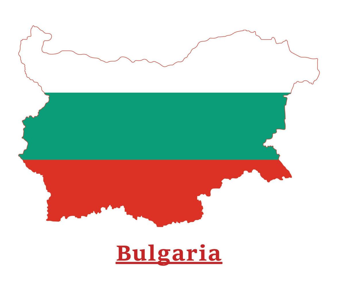 projeto do mapa da bandeira nacional da Bulgária, ilustração da bandeira do país da Bulgária dentro do mapa vetor