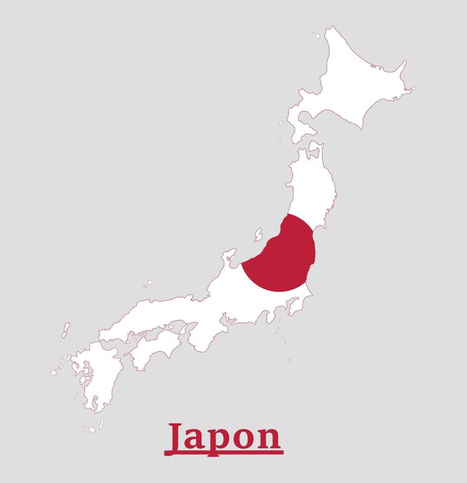 projeto do mapa da bandeira nacional do japão, ilustração da bandeira do país do japão dentro do mapa vetor