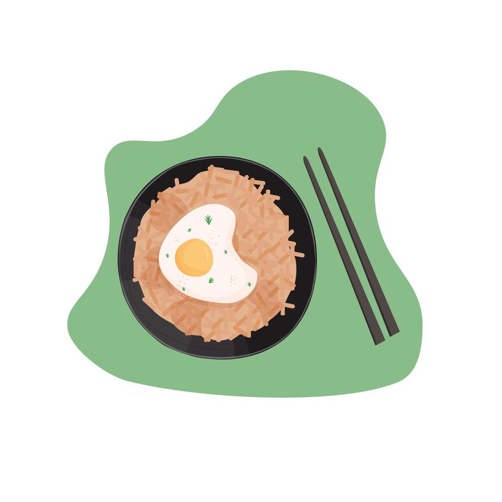 arroz frito kimchi com ilustração vetorial de ovo frito. comida asiática vetor