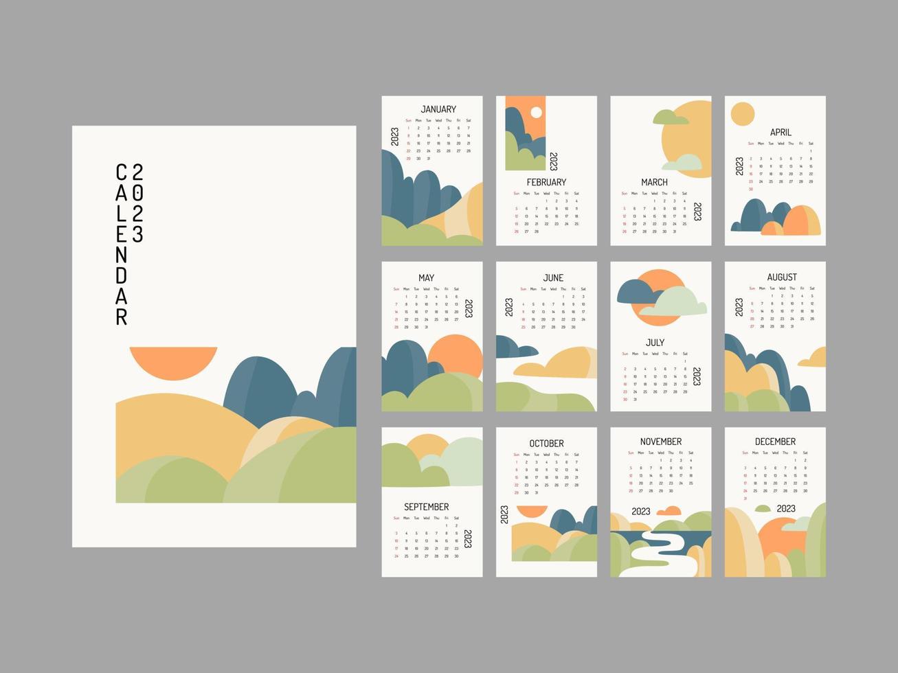 design de paisagem de modelo de calendário de ano novo mínimo moderno de 2023 vetor