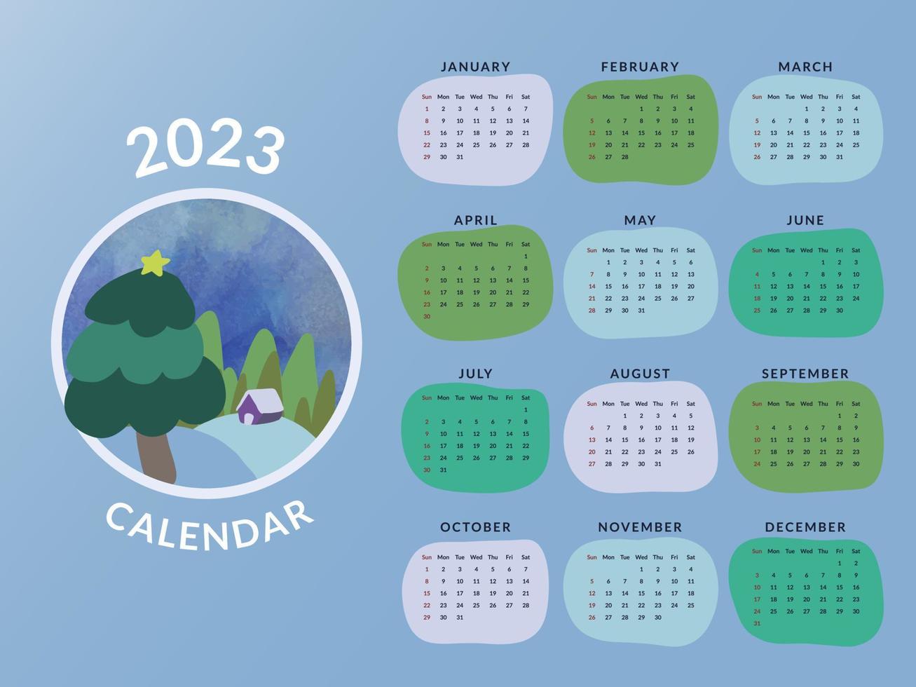 Calendário do ano novo de 2023. ilustração de inverno e natal vetor