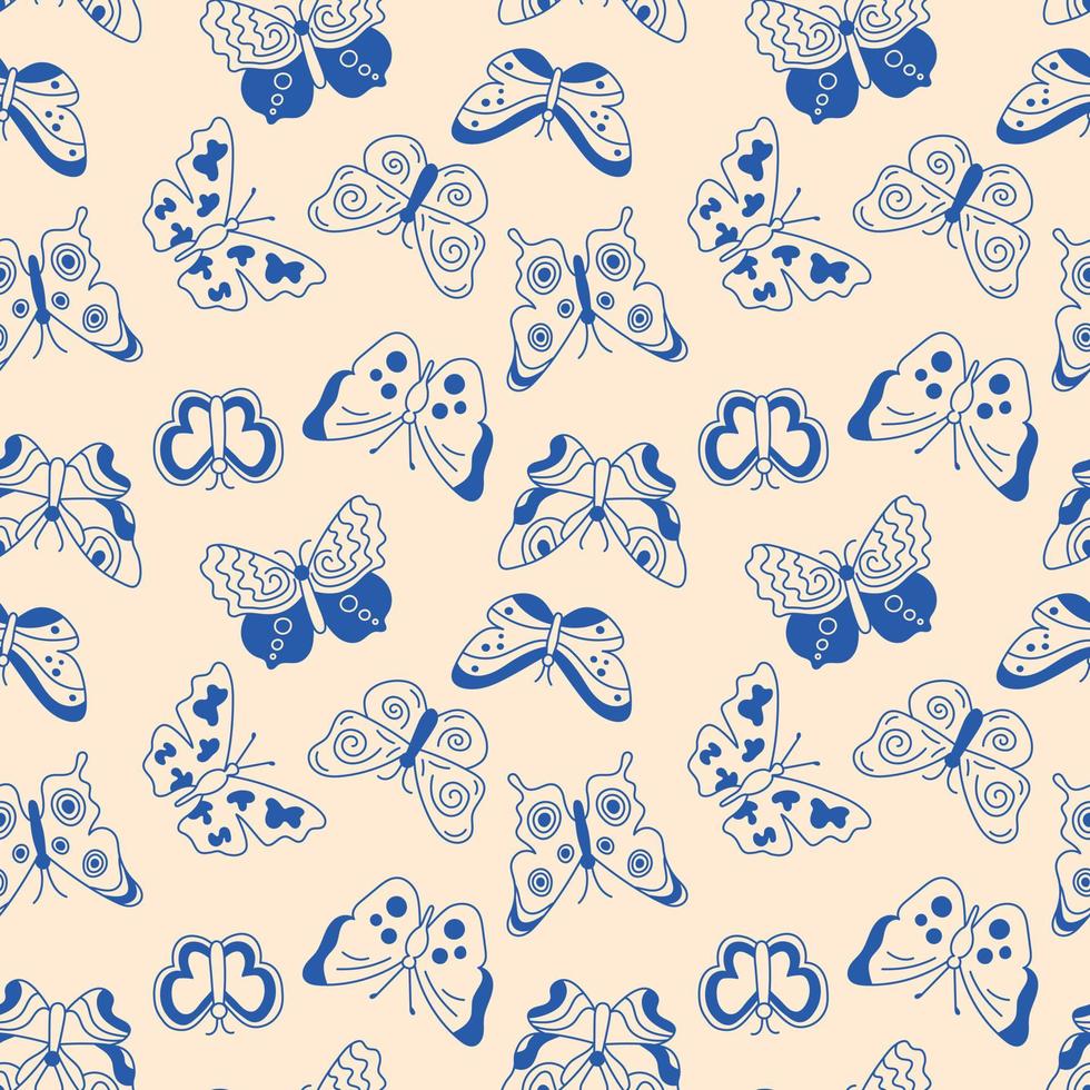 padrão de borboletas. fundo sem emenda com doodle insetos voadores. ilustração vetorial repetida para designs, têxteis, tecidos, papel de embrulho vetor