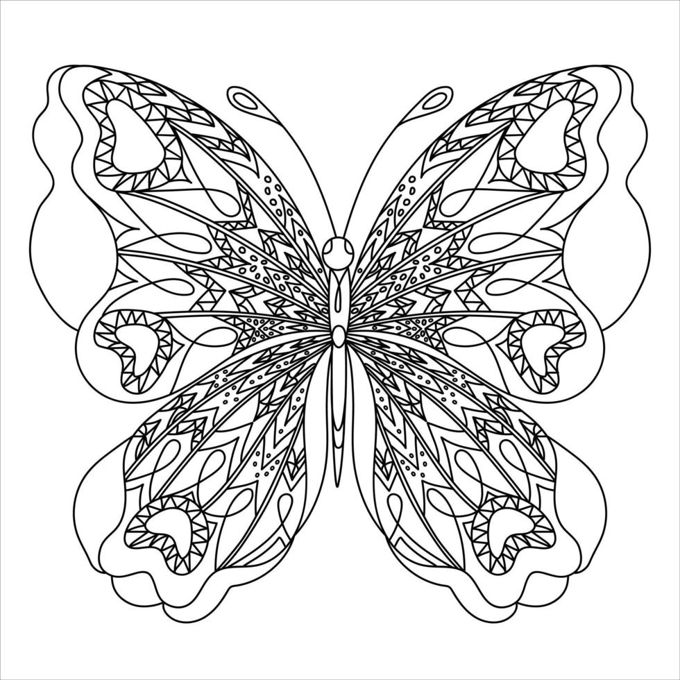 borboleta. página para colorir no estilo zentangle. vetor