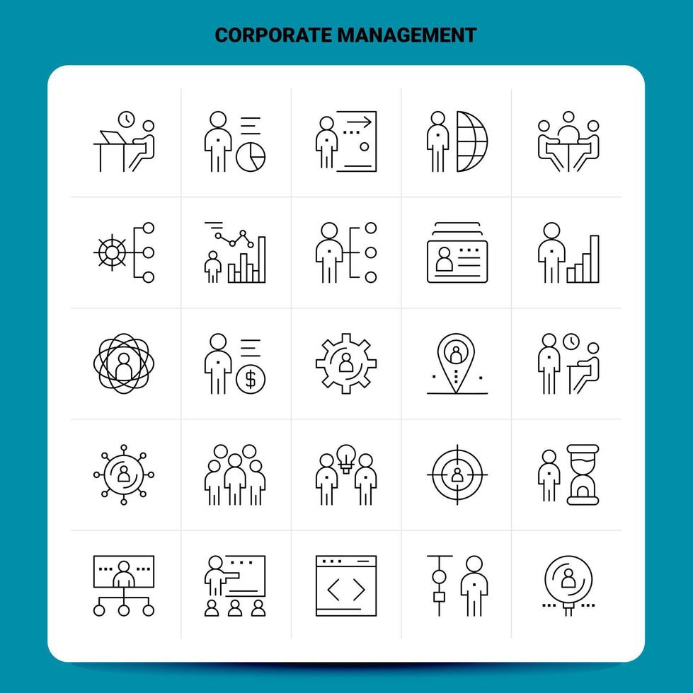 esboço 25 conjunto de ícones de gerenciamento corporativo. conjunto de ícones pretos de design de estilo de linha vetorial. pacote de pictograma linear. web e idéias de negócios móveis design ilustração vetorial. vetor