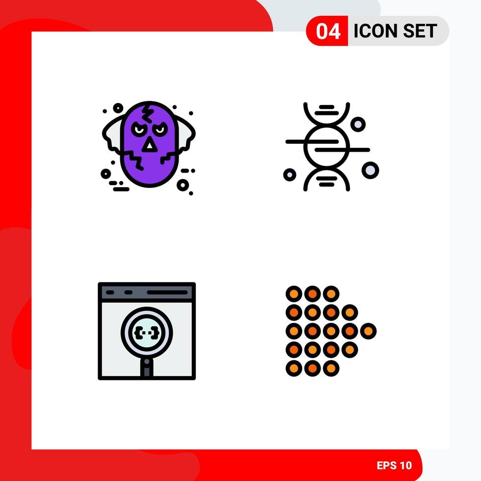 pacote de cores planas de linha preenchida de 4 símbolos universais do mal app ware lobo osso codificação elementos de design de vetores editáveis