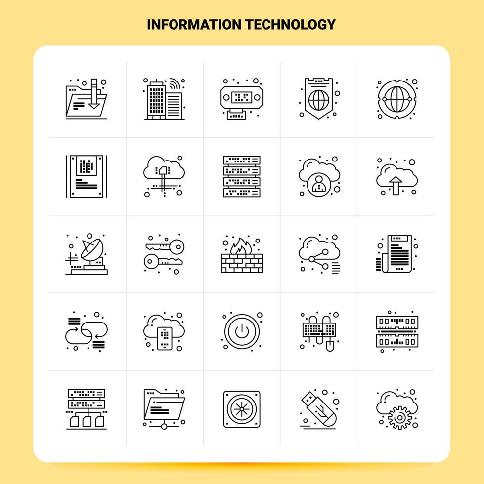 esboço 25 conjunto de ícones de tecnologia da informação vetor design de estilo de linha ícones pretos conjunto de pictograma linear pacote de ideias de negócios móveis e web design ilustração vetorial