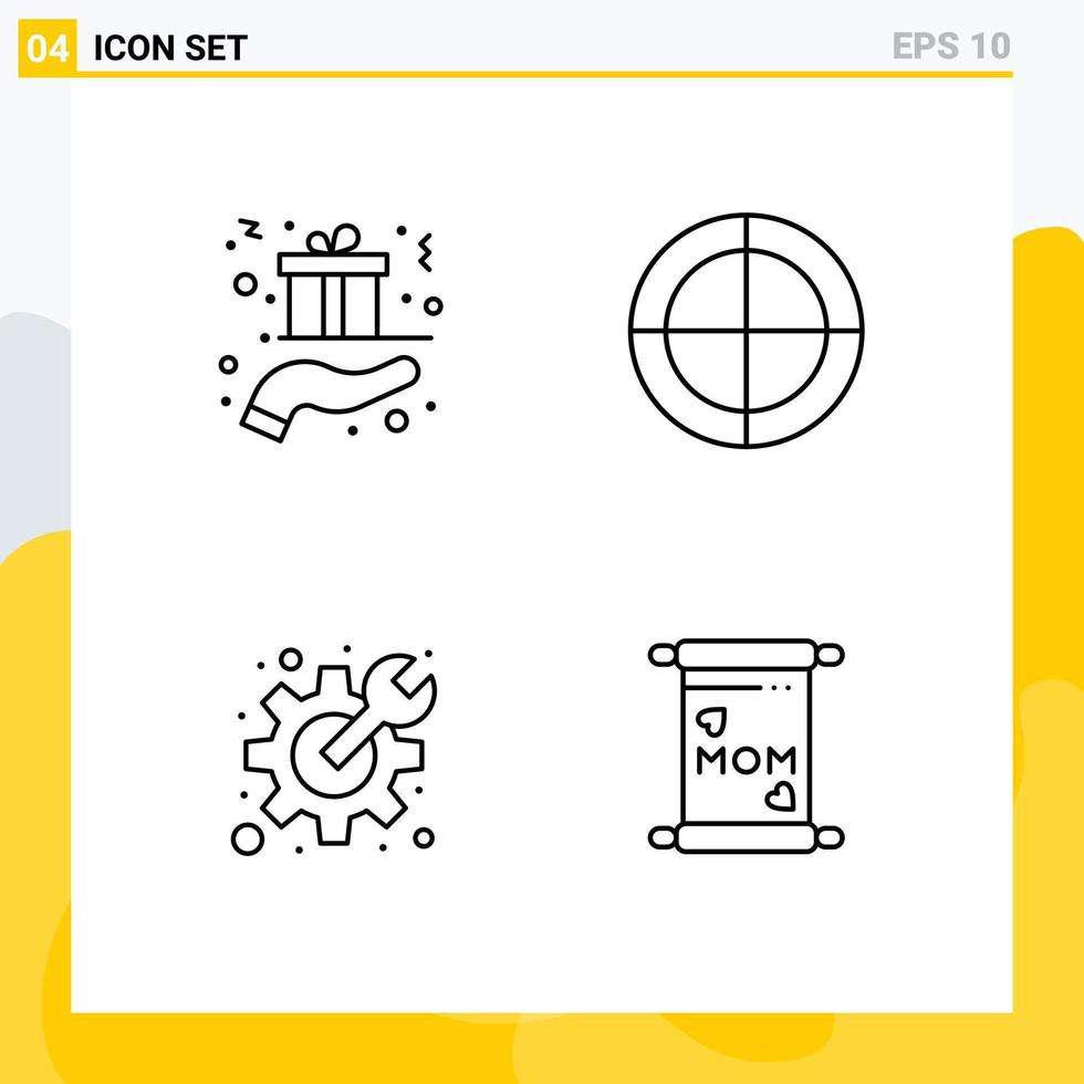 pacote de interface do usuário de 4 cores planas básicas de linhas preenchidas de preferências de mira de mão de engrenagem de natal elementos de design de vetores editáveis