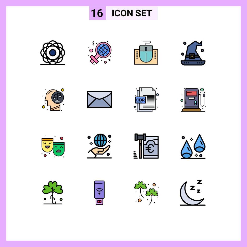 pacote de interface do usuário de 16 linhas básicas cheias de cores planas de equilíbrio sinal mágico educação de halloween elementos de design de vetores criativos editáveis