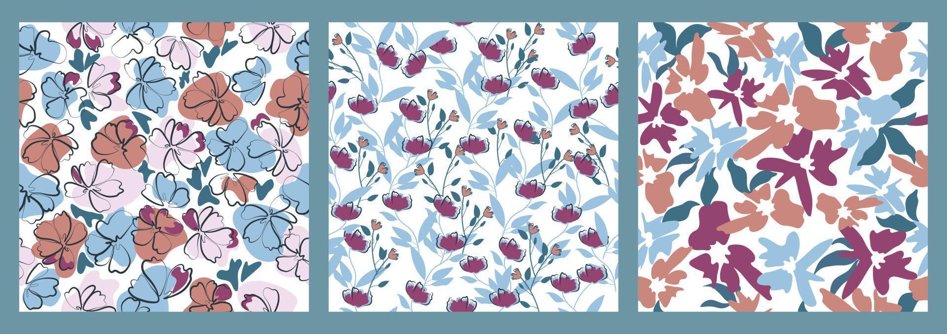 coleção abstrata de padrões sem emenda com elementos de flor. design para tecido, papel, capa vetor