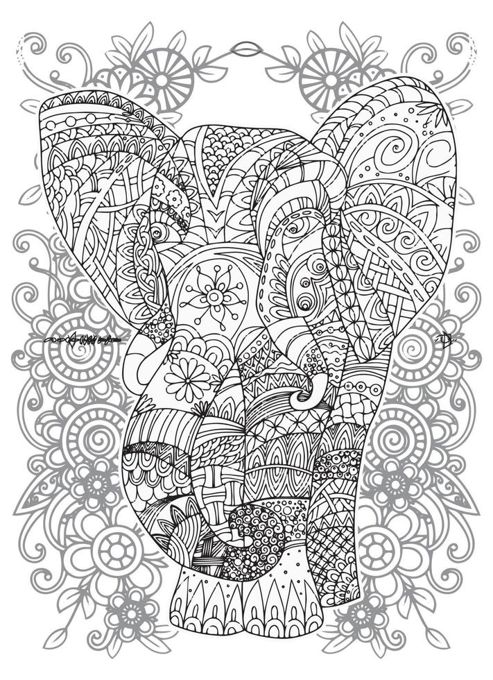 mandala de elefante para colorir vetor