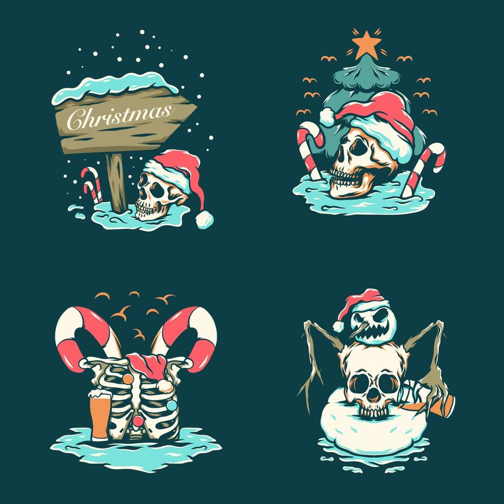 pacote de ilustração de natal de caveira 4 vetor