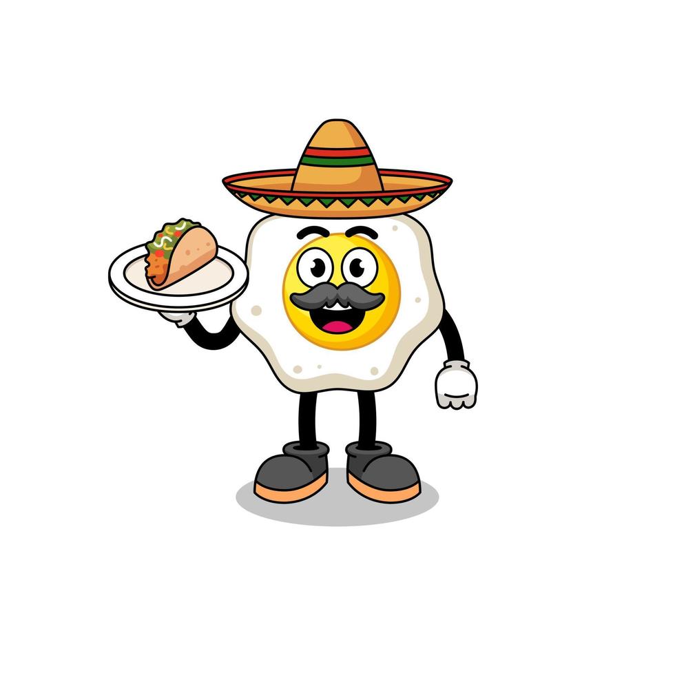 desenho de personagem de ovo frito como chef mexicano vetor