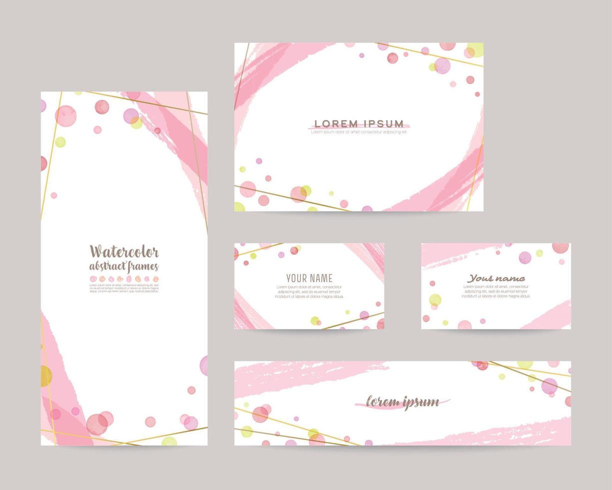 modelos de design vetorial com bolhas coloridas em aquarela, linhas douradas. capa de folheto, cartão, cartões de visita, banner - rosa vetor