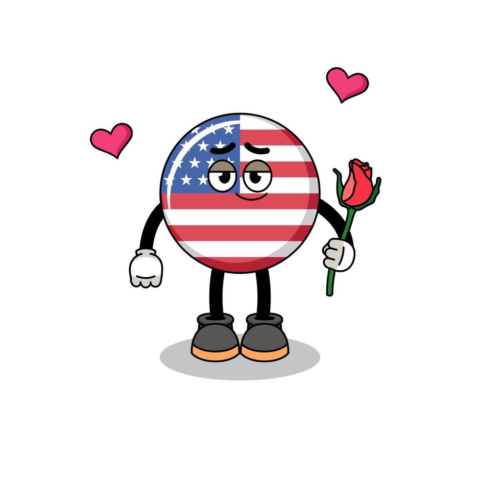 mascote da bandeira dos estados unidos se apaixonando vetor