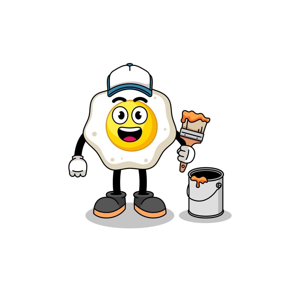 mascote de personagem de ovo frito como pintor vetor