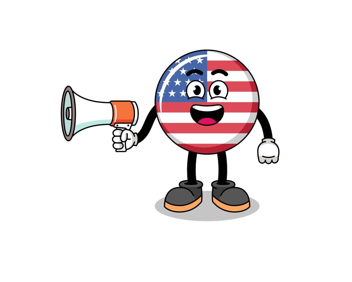ilustração dos desenhos animados da bandeira dos estados unidos segurando o megafone vetor