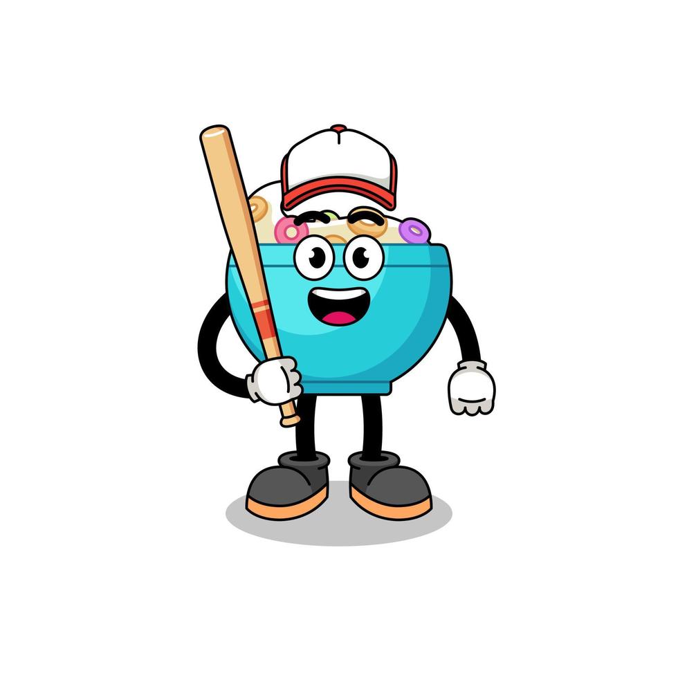 desenho de mascote de tigela de cereal como jogador de beisebol vetor