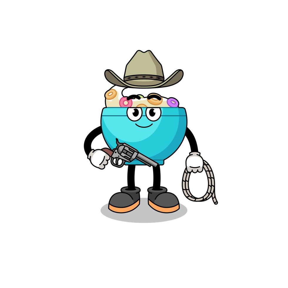 mascote de personagem da tigela de cereal como um cowboy vetor