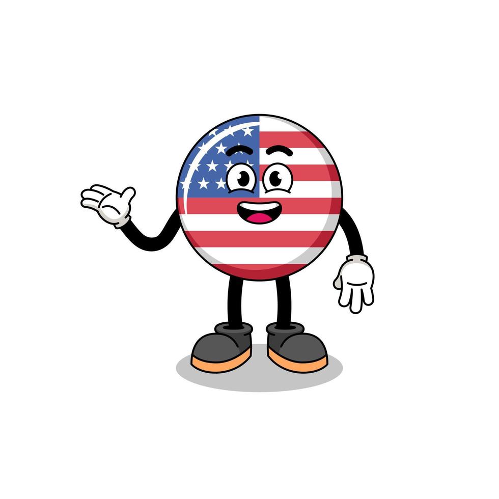 desenho animado da bandeira dos estados unidos com pose de boas-vindas vetor