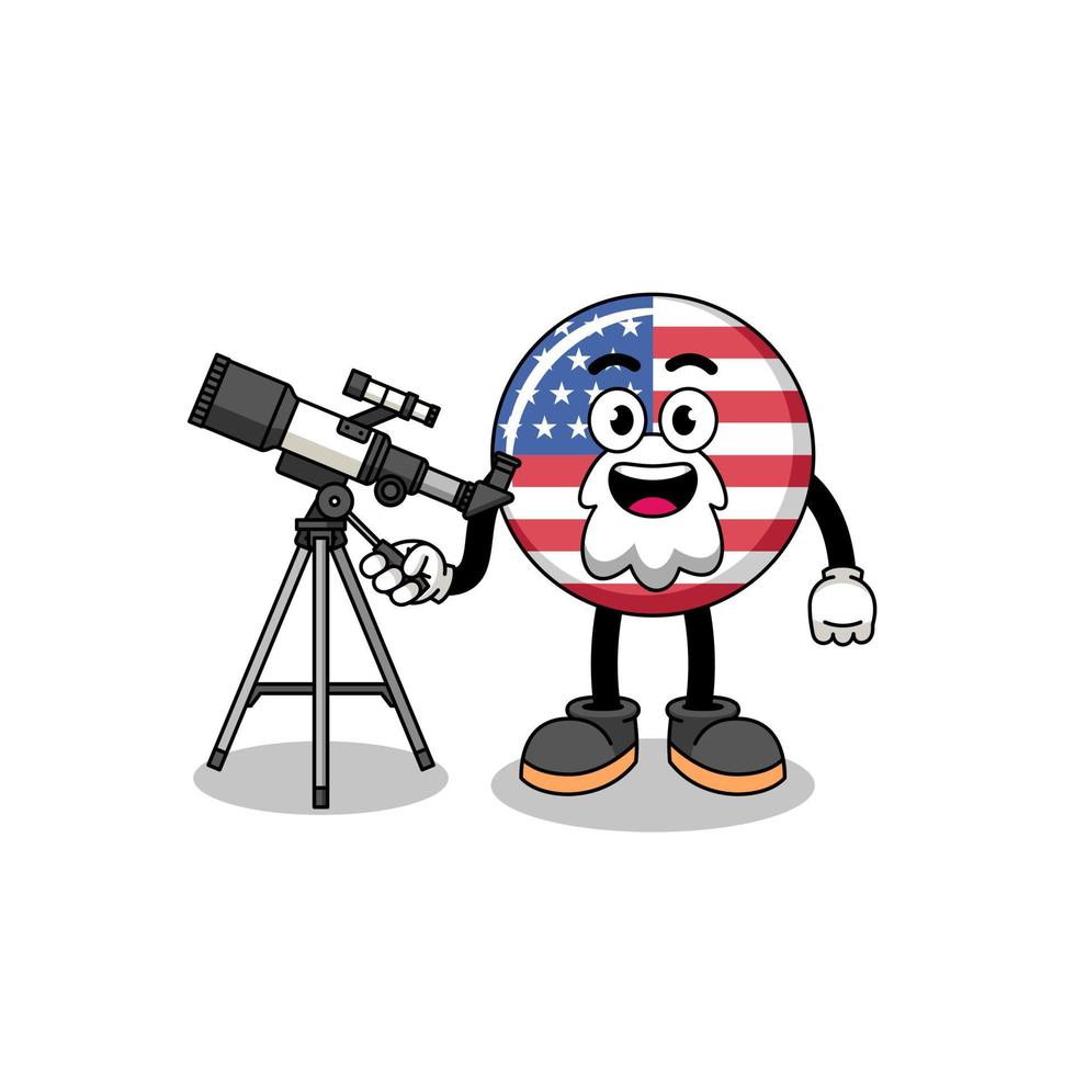 ilustração do mascote da bandeira dos estados unidos como astrônomo vetor