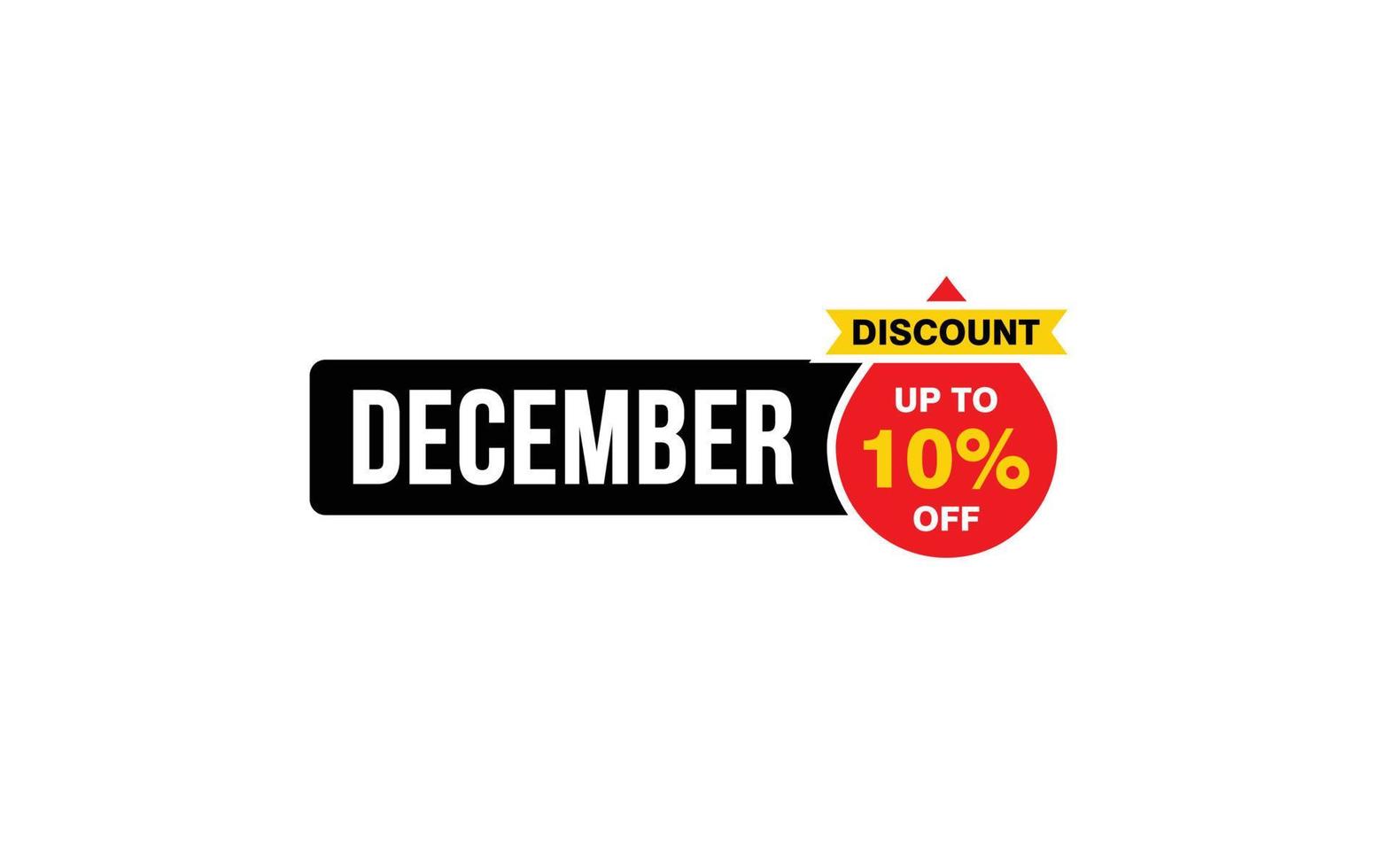 Oferta de desconto de 10% em dezembro, liberação, layout de banner de promoção com estilo de adesivo. vetor