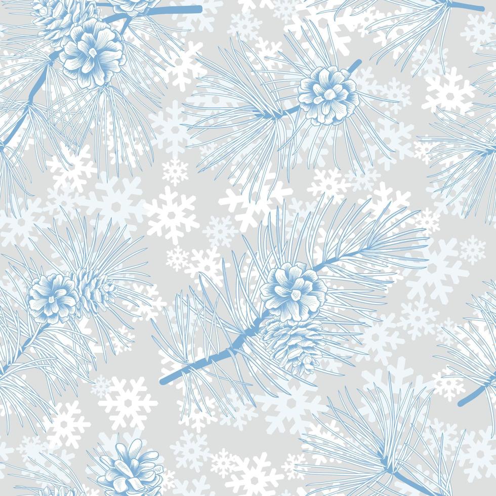 padrão sem emenda de floresta de inverno com ramos de pinheiro e cones. ilustração em vetor de natal floral perene. gravura fundo desenhado à mão da natureza.