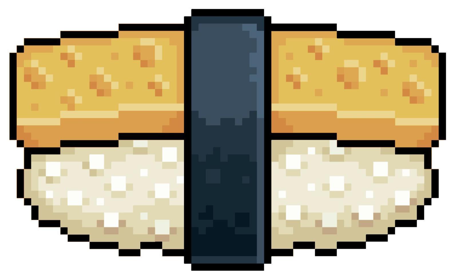 pixel art tamago nigiri sushi ícone de vetor de comida japonesa para jogo de 8 bits em fundo branco