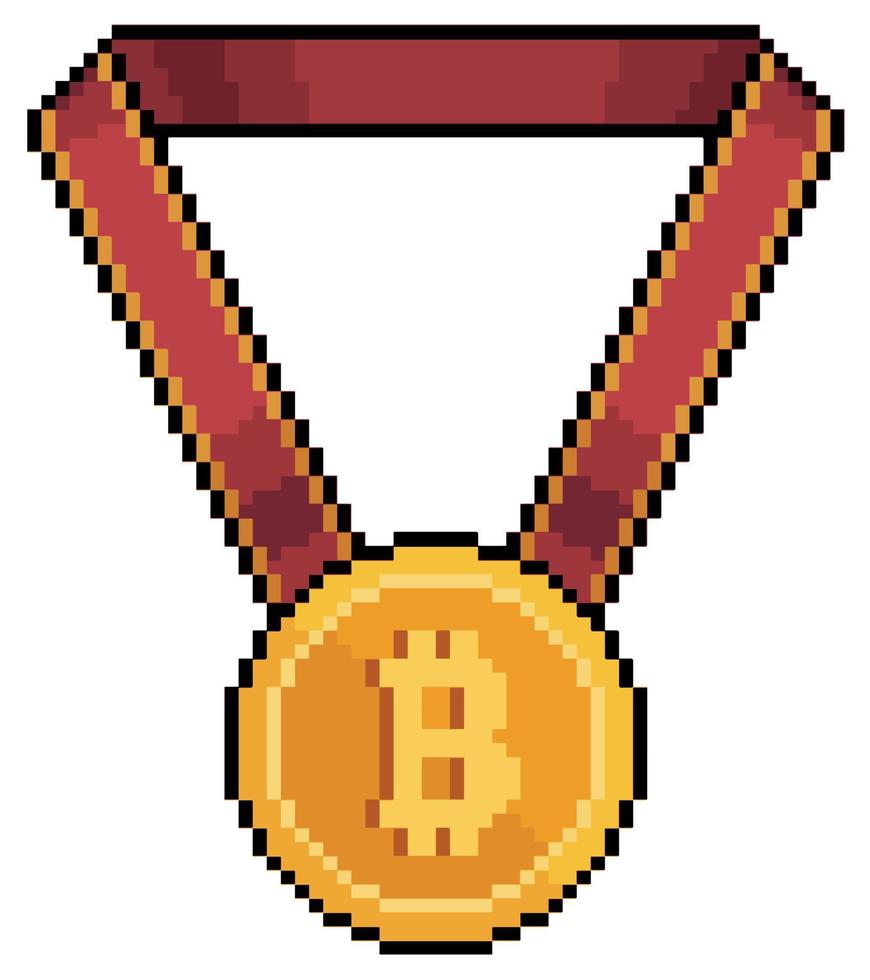 ícone de vetor de medalha de bitcoin de pixel art para jogo de 8 bits em fundo branco