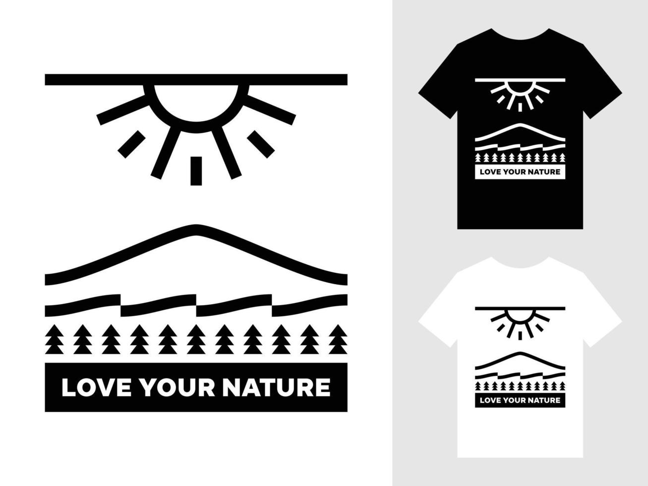 amo seu design de camiseta com logotipo de paisagem de montanha natural vetor