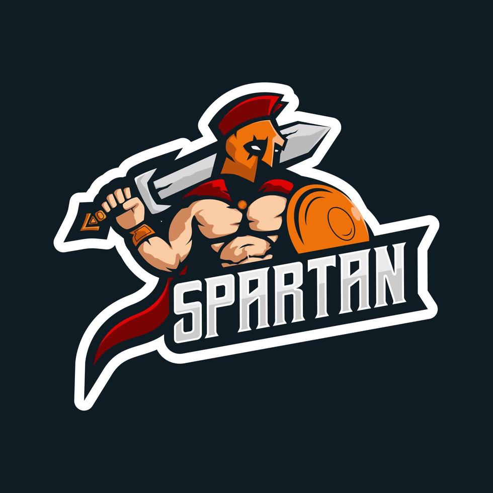 vetor de ilustração de design de logotipo de mascote de jogos esport esparta. cavaleiro espartano segurando espada e escudo