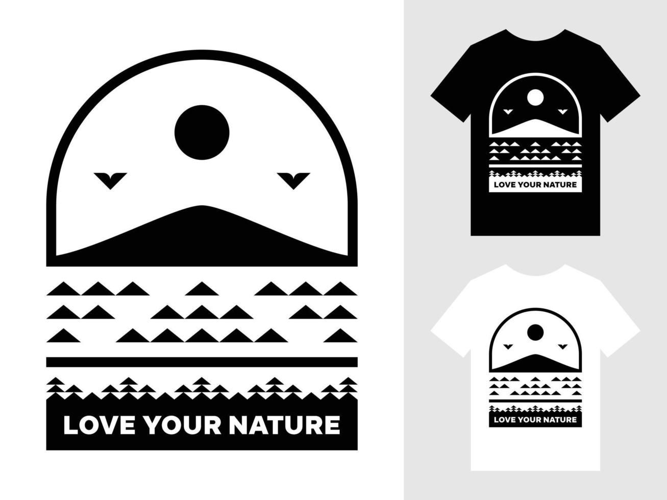 amo seu design de camiseta com logotipo de paisagem de montanha natural vetor