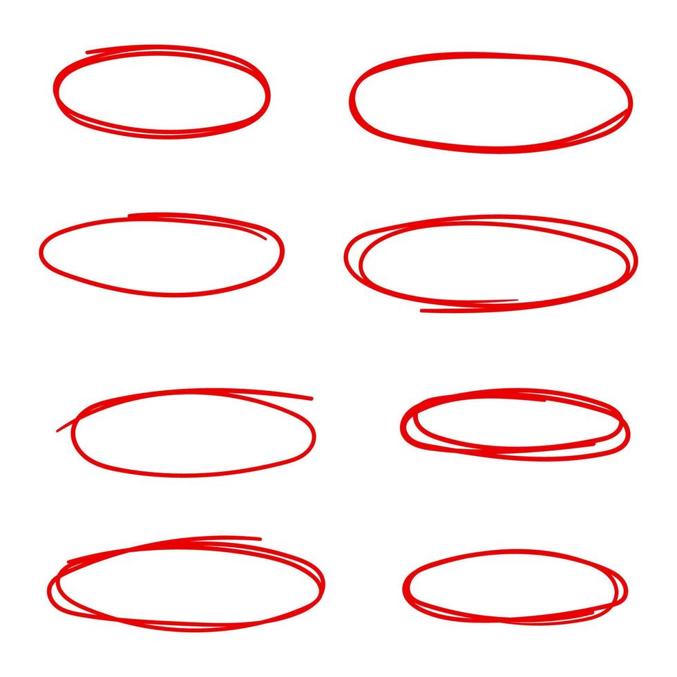 conjunto de esboço de linha de círculo vermelho vetor