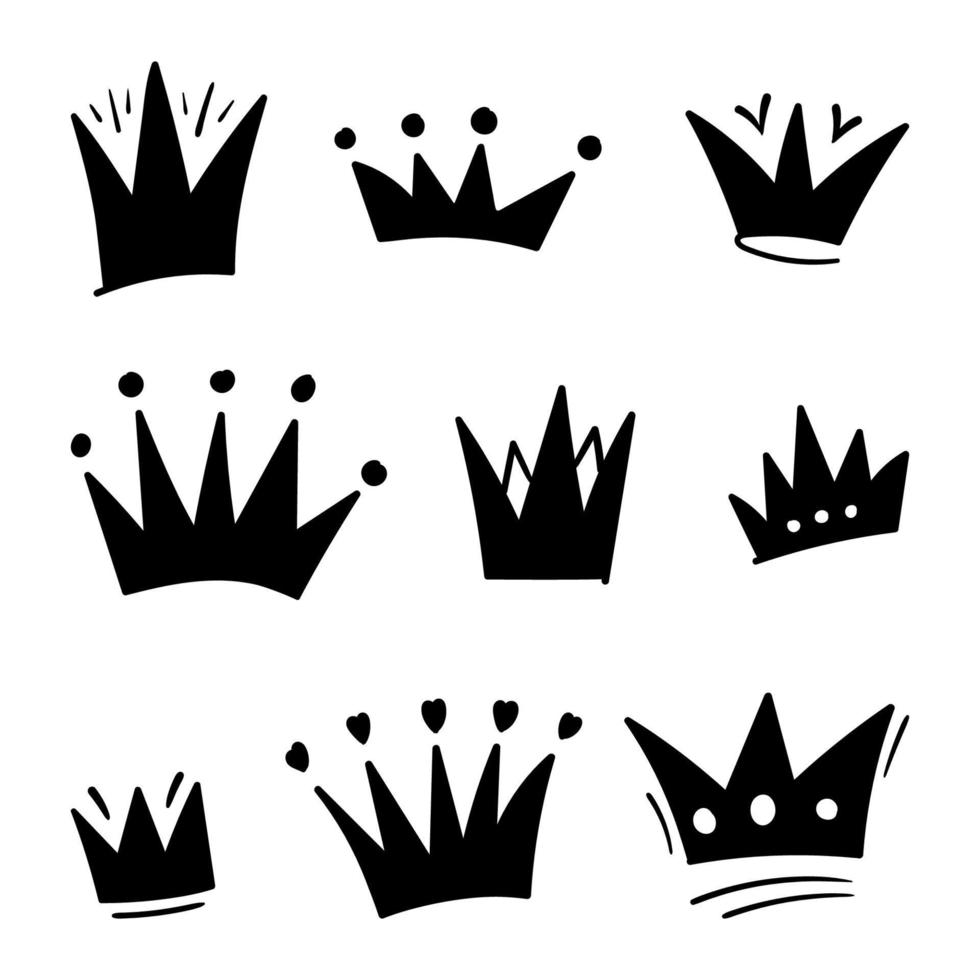 conjunto de esboço de coroa doodle, estilo desenhado à mão vetor