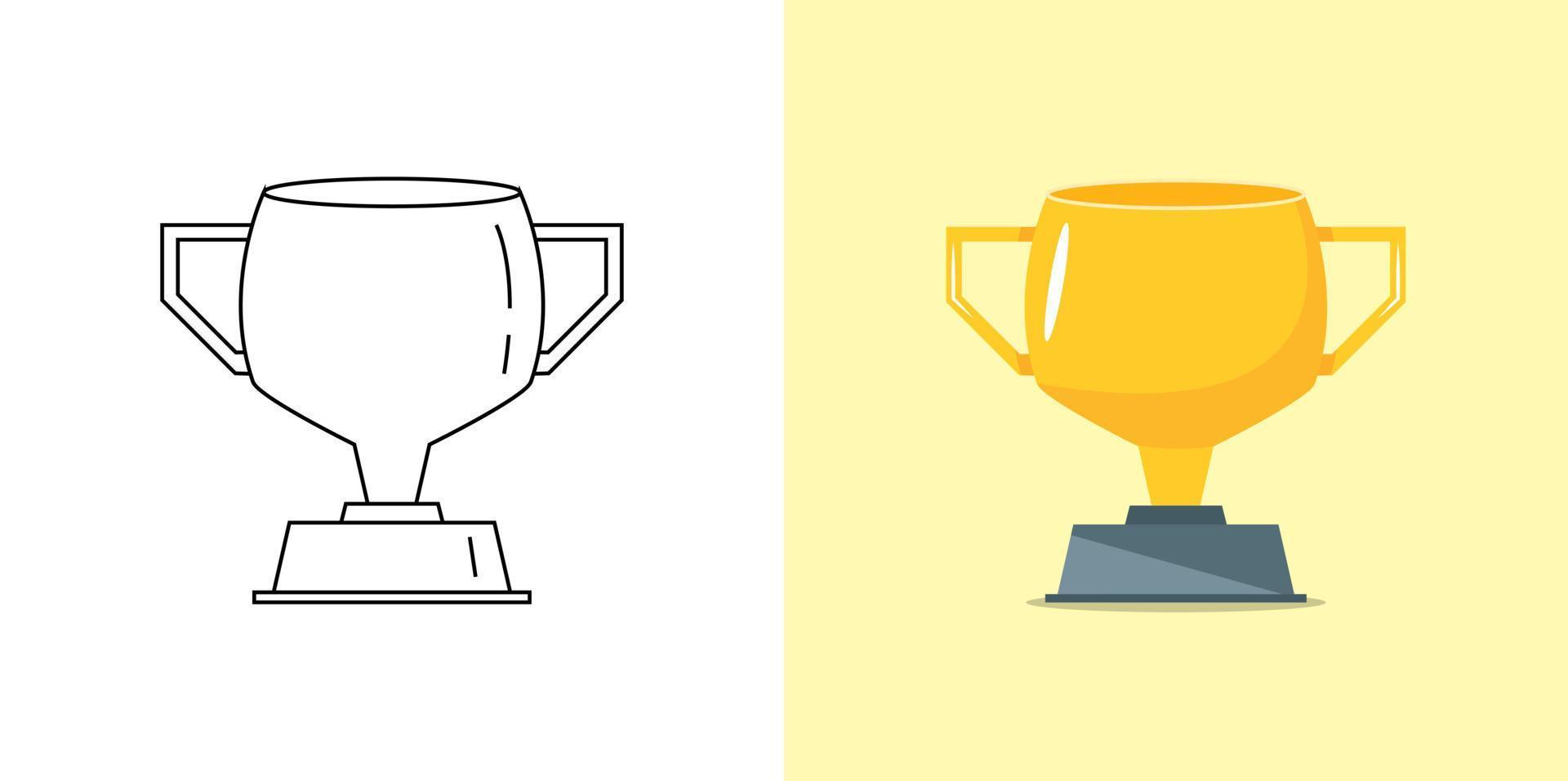 copo de troféu de ouro, prêmio de competição de troféu esportivo em ilustração plana e de contorno vetor