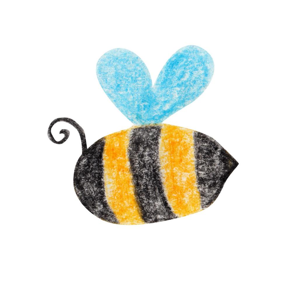 abelha desenhada à mão com lápis de cor. estilo de desenho animado. isolado no fundo branco vetor