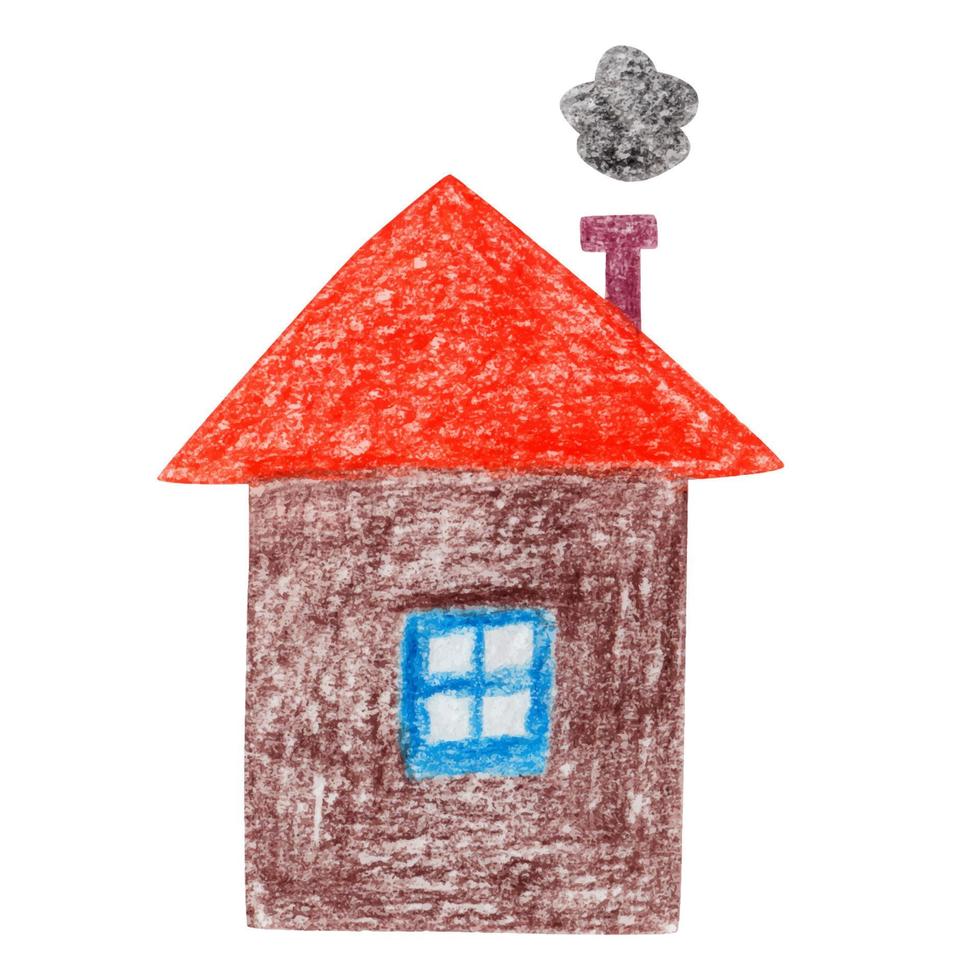 casa desenhada à mão com lápis de cor. estilo de desenho animado. isolado no fundo branco vetor